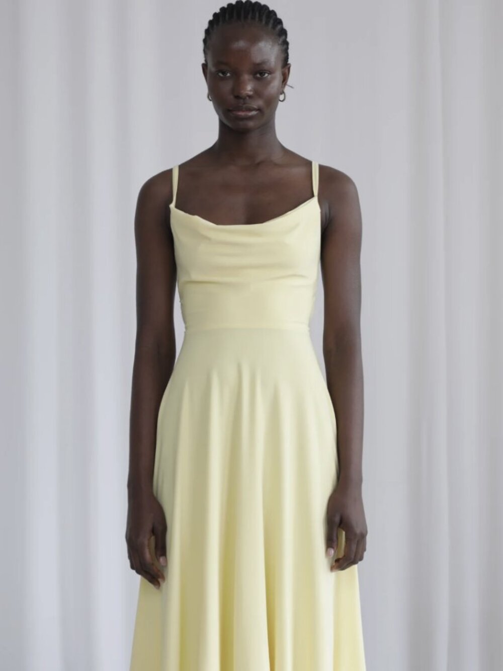 Lulah Soft Cowl Neck Midi Dress, Pastel Yellow